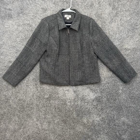 Christopher & Banks Zip Jacket Petite M Tweed Herringbone Wool Blend Vintage Y2K - Picture 1 of 9